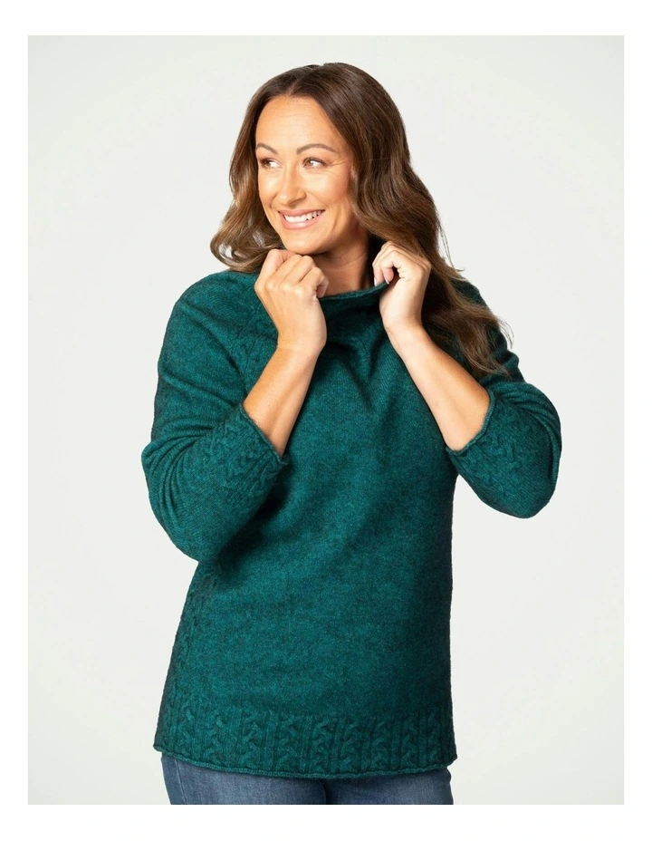Possum Cable Funnel Neck Jumper in Emerald
