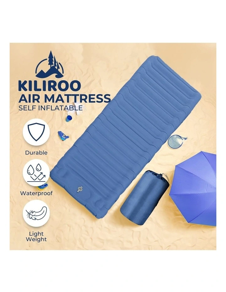 Self-Inflating Mattress Camping Airbed Mat Sleeping Pad in Blue