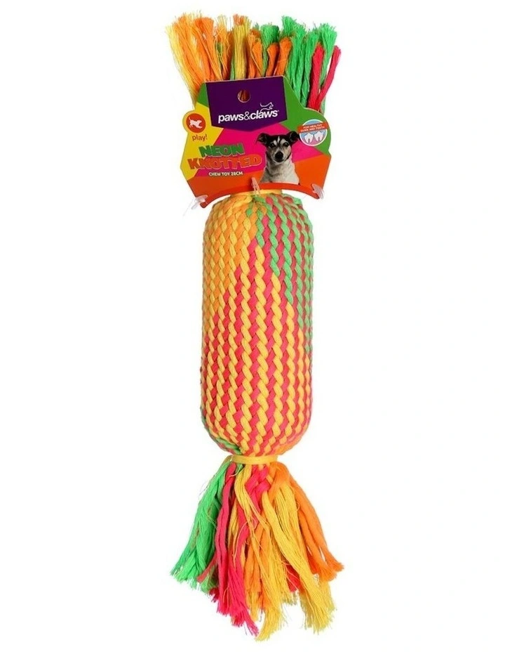 Paws & Claws 28cm Knotted Rope Baton in Bright Neon