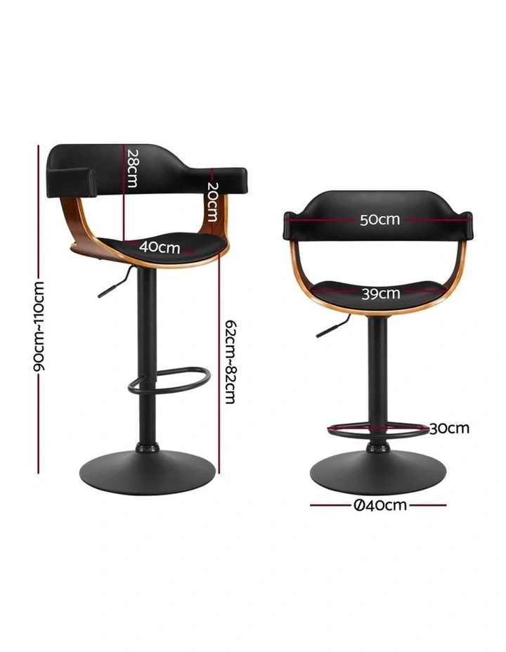 1 x Wooden Bar Stools Kitchen Swivel Gas Lift Bar Stool Chairs Leather Black