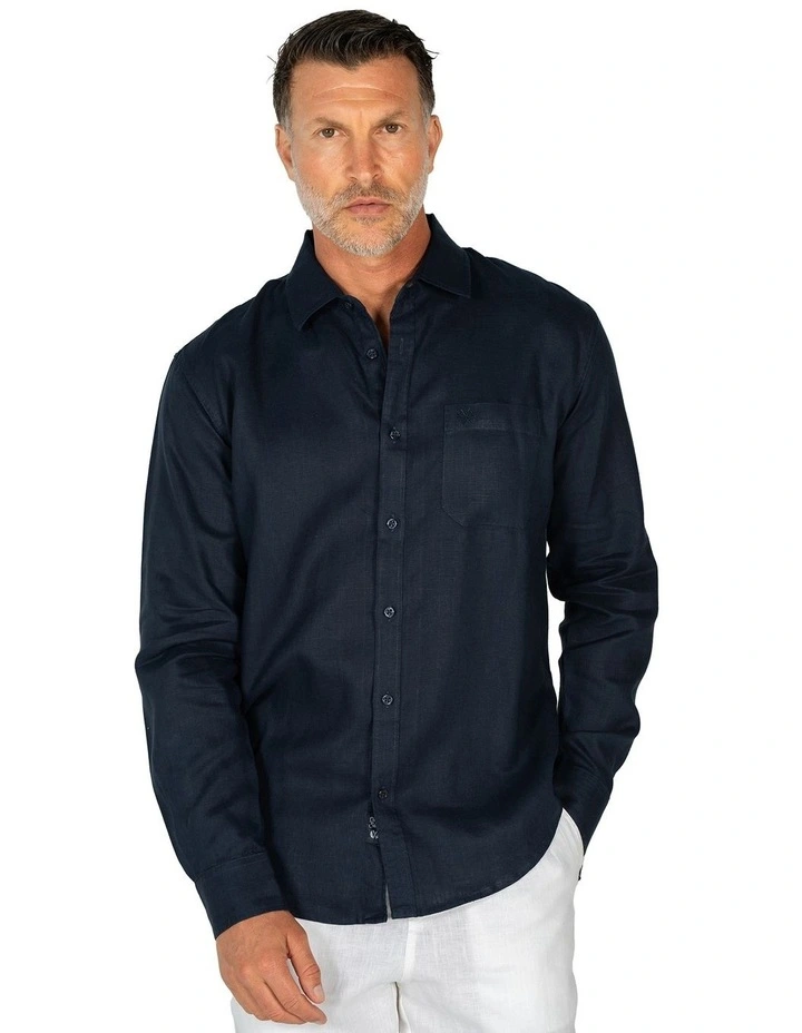 Long Sleeve Linen Shirt in Navy
