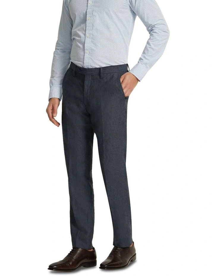 Byron Linen Trousers in Navy Pinstripe
