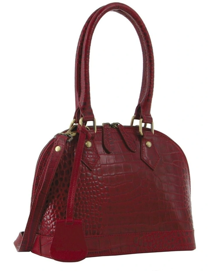 Croc-Embossed Leather Handbag in Red