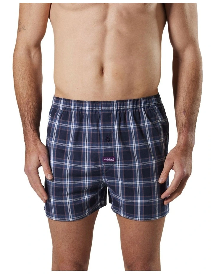 Captain Check Cotton Stretch Boxer Shorts in Navy