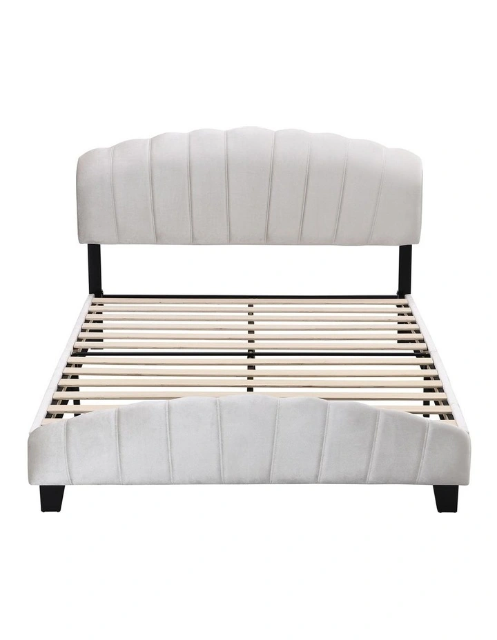 Queen Size Shell-Style Bed Frame Base in Beige
