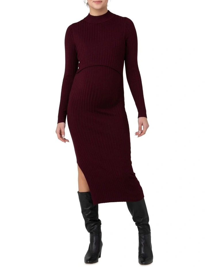 Nella Rib Nursing Knit Dress in Maroon
