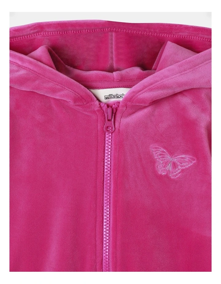 Butterfly Velour Hoodie (3-8 Years) in Fuchsia