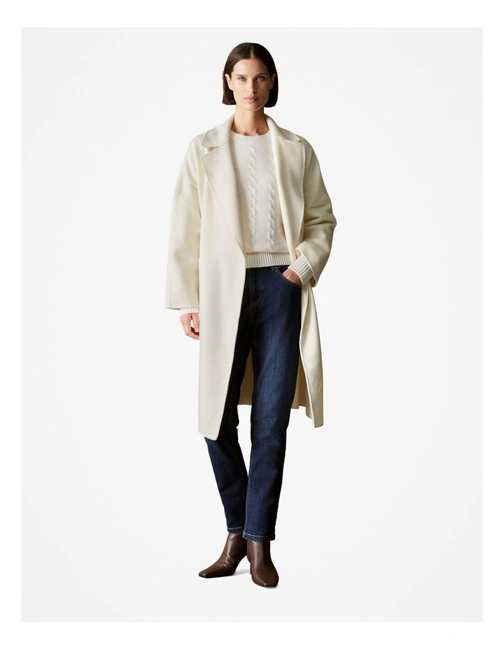 Wool Cable Knit Crew in Parchment