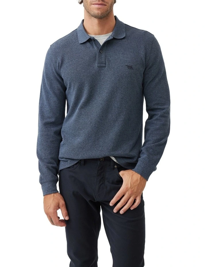 Long Sleeve Polo Shirt in Marine