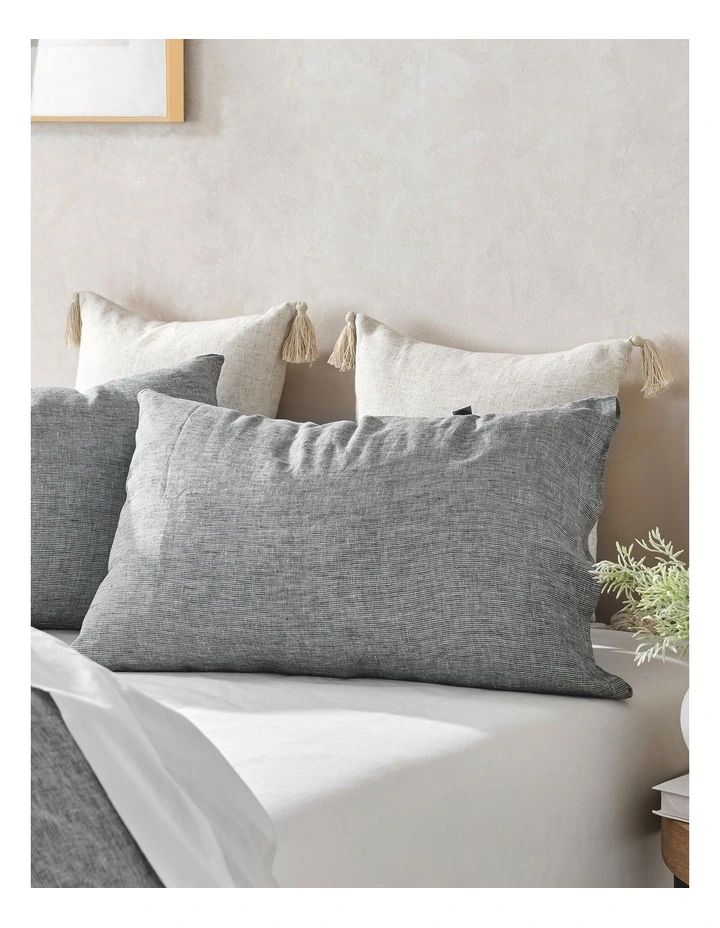 Classic Pinstripe Linen Quilt Cover Set with Pinstripe in Black/White