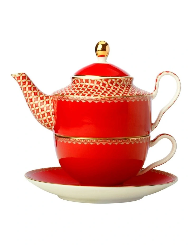 Teas & C's Classic Tea for One With Infuser 380ML Cherry Red Gift Boxed