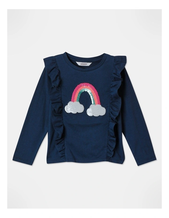 Flip Sequin Rainbow Top (3-8 Years) in Navy