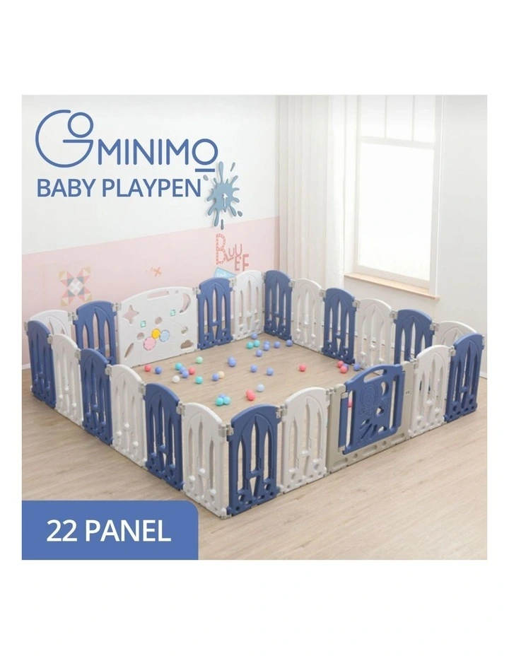 Foldable Baby Playpen with 22 Panels Toddler Safety Center in White & Blue