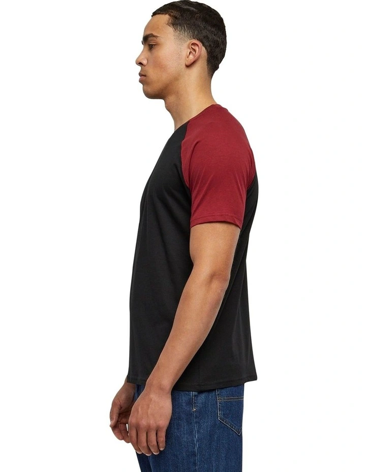 Raglan Contrast Tee in Black/Burgundy