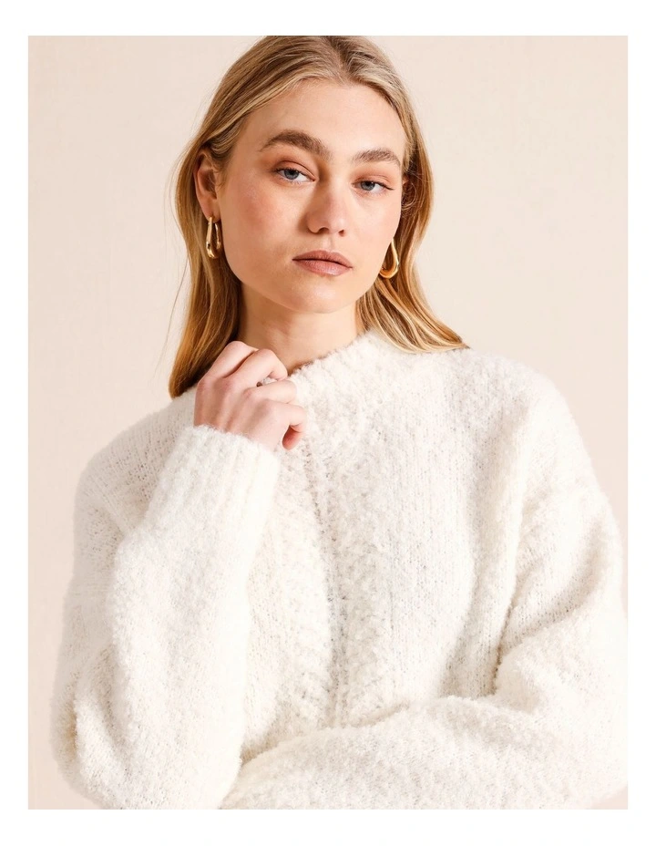 Detailed Mock Neck Knit Jumper in Cream