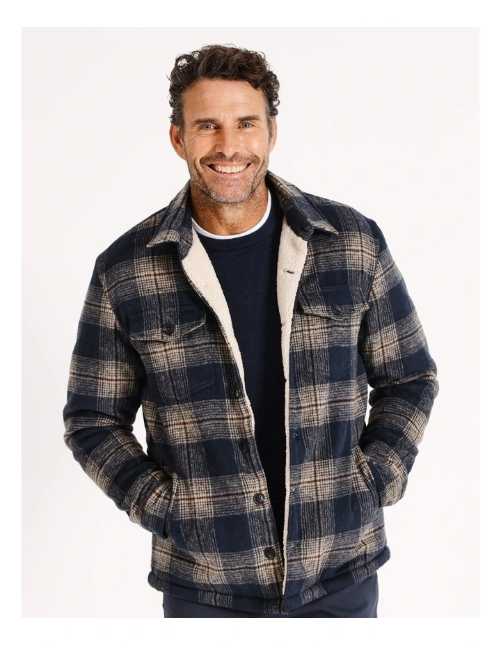 Drake Sherpa Check Overshirt in Fawn