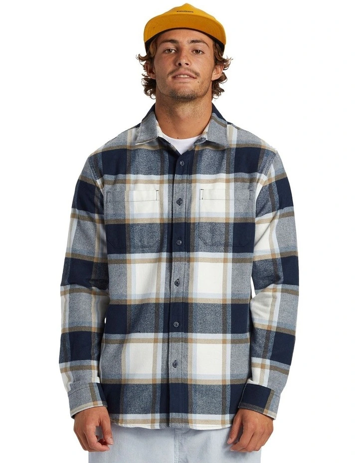 DNA Long Sleeve Cotton Flanelette Shirt in Dark Navy