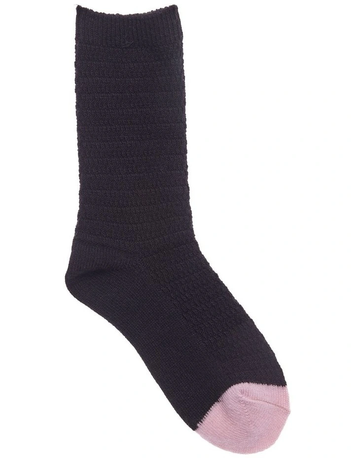 Winter Warm Textured Geo Crew Socks 1 Pair in Black/Blush