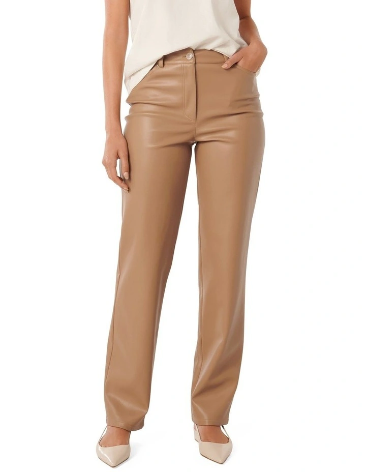 Una Vegan Leather Straight Leg Pants in Brown