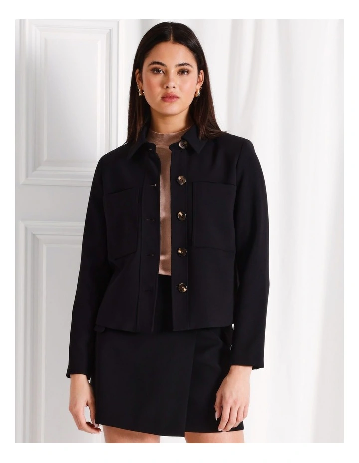 Button Up Cropped Jacket in Black