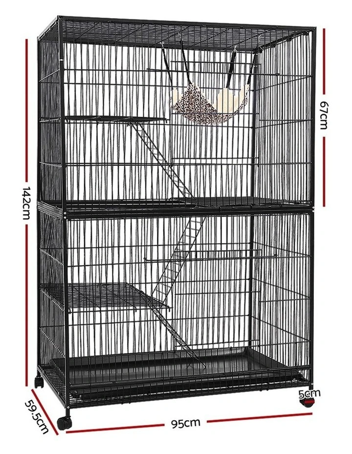 4 Level Rabbit Cage Bird Ferret Parrot Aviary Cat Hamster Castor 142cm