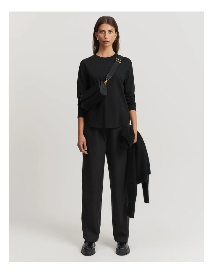 Australian Cotton Long Sleeve Slub T-shirt in Black