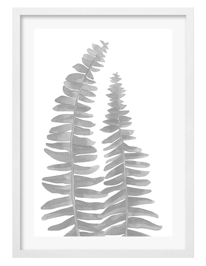Australian Made Watercolour Fern Leaves Black Art Print A2 in White Frame
