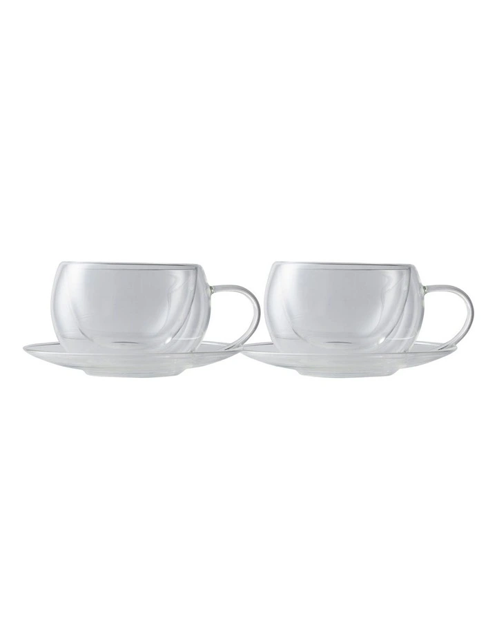 Blend Set Of 2 270ml Double Wall Cup And Saucer in Clear