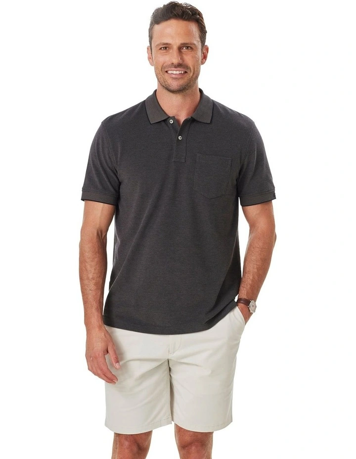 Oxford Pocket Polo in Charcoal