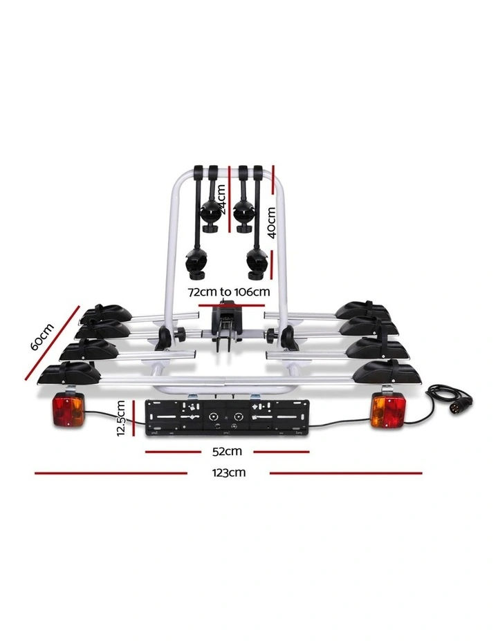 Bike Carrier Rack Car Towbar Hitch Ball Mount Tail light 4 Bicycle in Silver