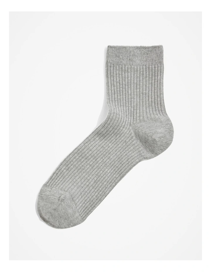 Australian Cotton Blend Ribbed Quarter Crew Sock in Grey Marle