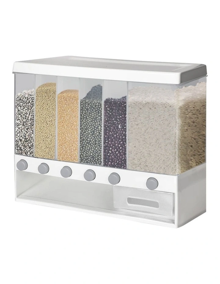 Grain Container Cereal Wall Dispenser 10kg in White/Transparent