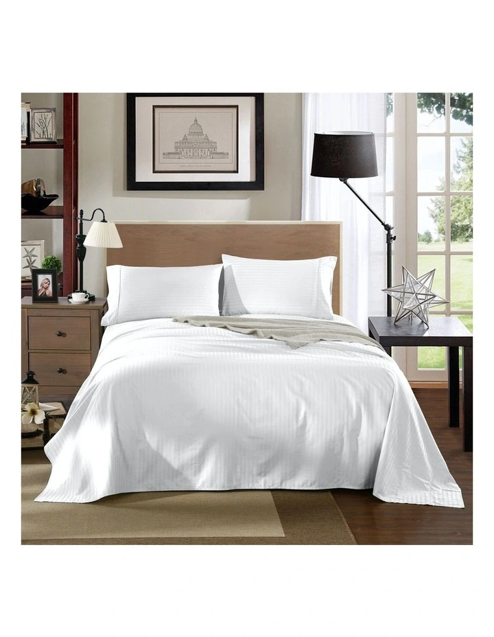 1200 Thread Count 100% Cotton Sheet Set Stripe Hotel Grade White