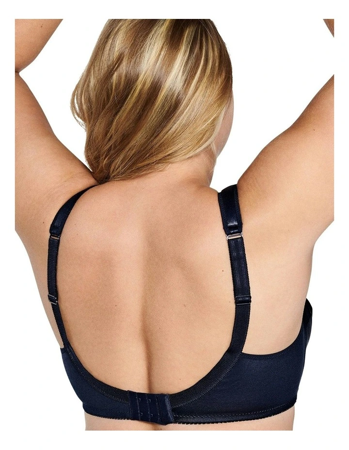 Wide Strap Full Coverage Cotton Bra Plus Size in Dark Blue