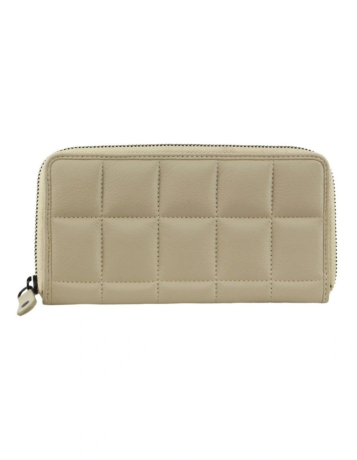 Italian Pleated Leather Zip Wallet in Cement