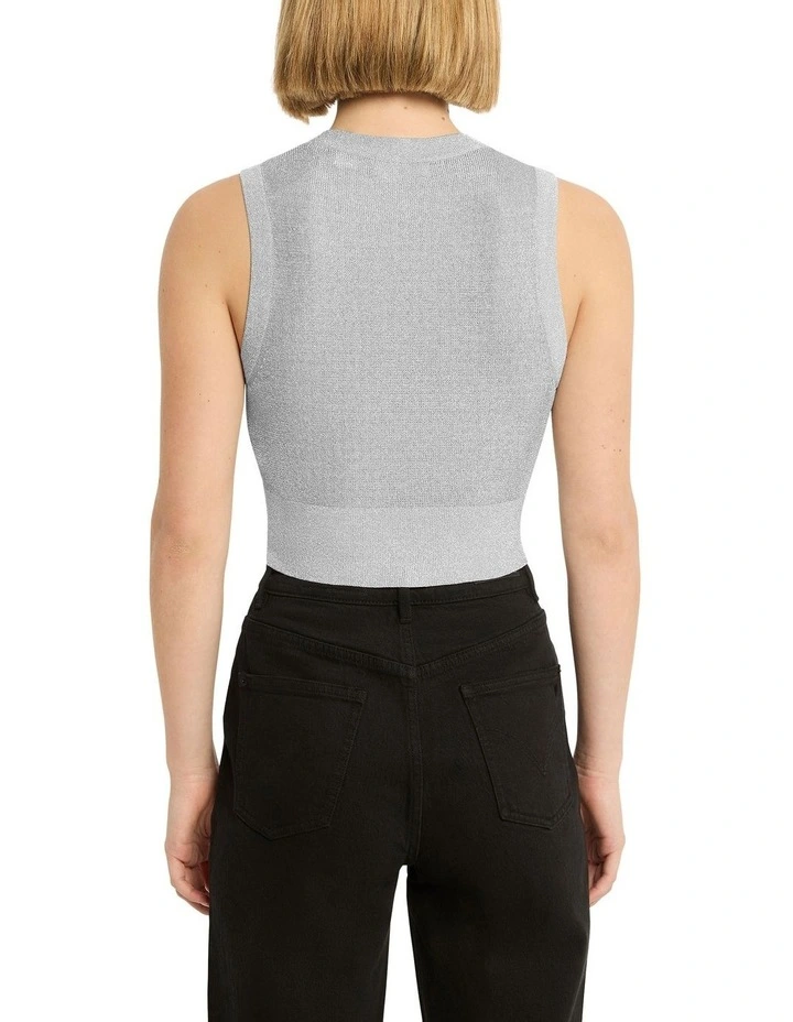 Precious Metal Sleeveless Knit Tank in Silver