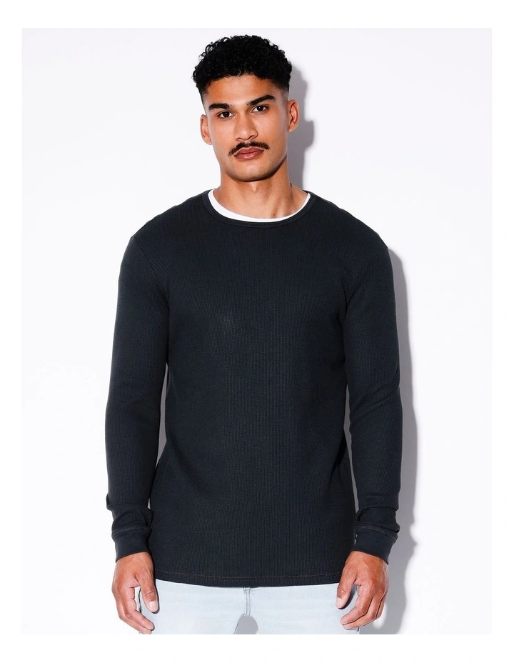 Oliver Ls Waffle Tee in Charcoal