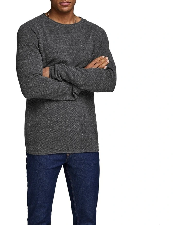 Hill Crew Neck Knit Sweater in Dark Grey Marle