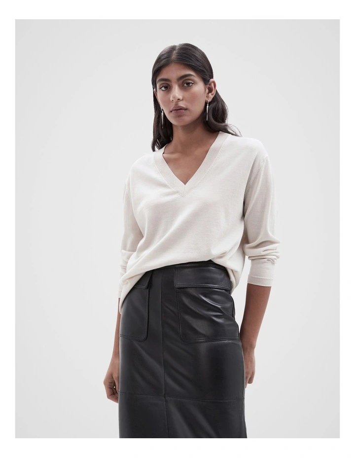 Aus Merino V Neck Knit in Cloud