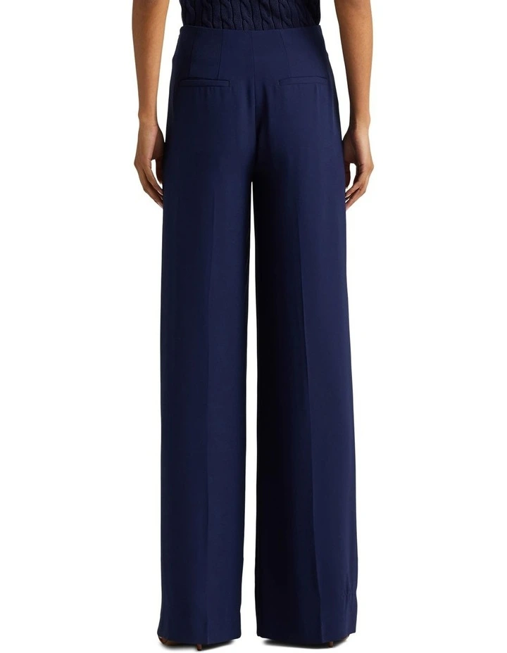 Pleated Georgette Belted Wide-Leg Pant in Navy