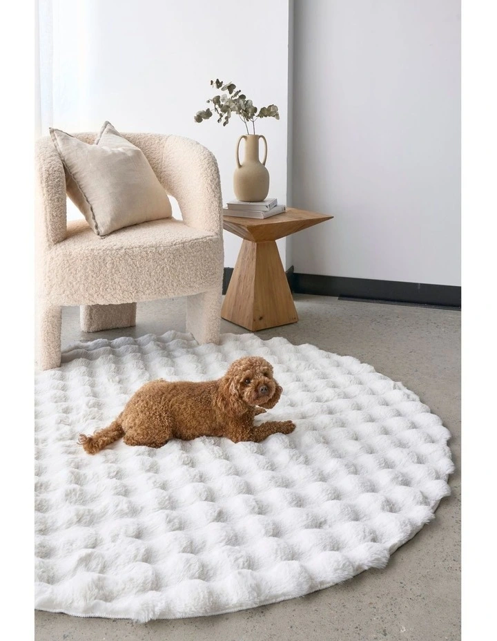 Bubble Washable Round Rug in White