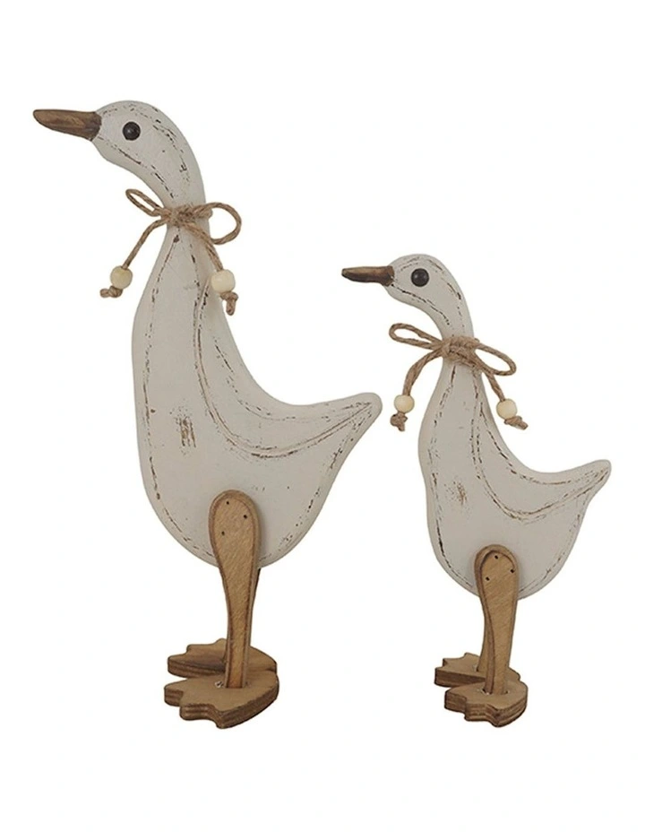 2 Shabby Chic Duck Figurines in Antique Cream