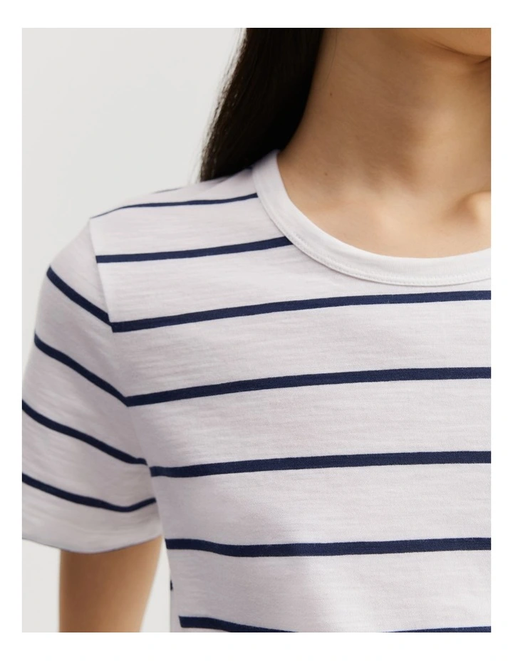 Australian Cotton Short Sleeve T-shirt in Navy Stripe