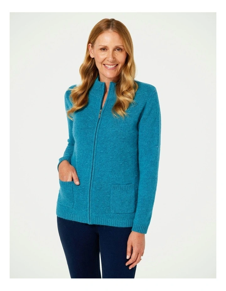 Ray Zip Up Bobble Cardigan in Marine