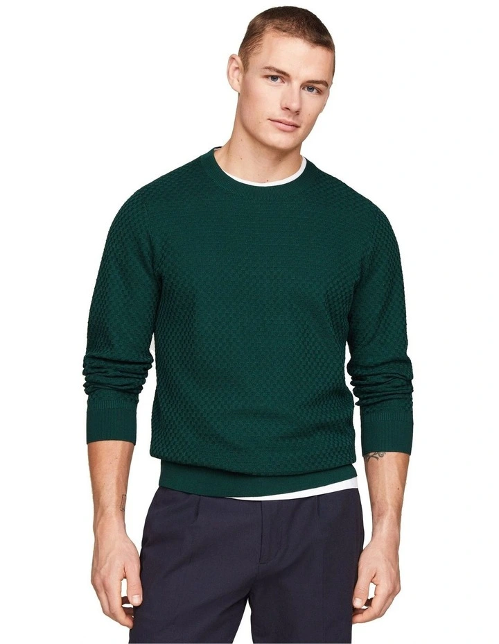 Dressed Casual Check Crew Neck Knit in Green