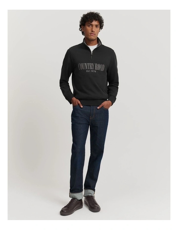 Verified Australian Cotton Half Zip Heritage Sweater in Black Multi