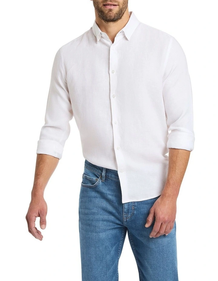 Felix Long Sleeve Linen Shirt in White