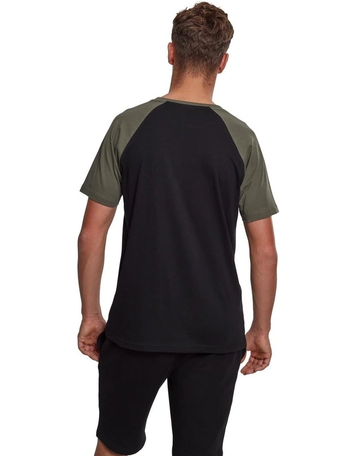 Raglan Contrast Tee in Black/Olive