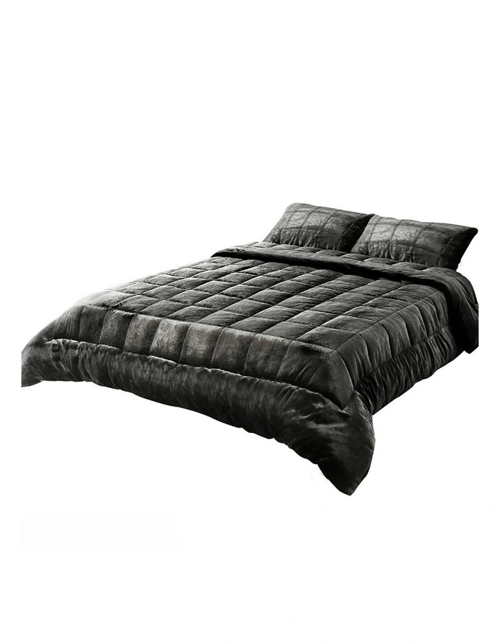 Faux Mink Quilt Queen in Charcoal