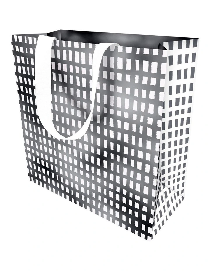 Gift Bag Large Painterly Silver Crosshatch Design
